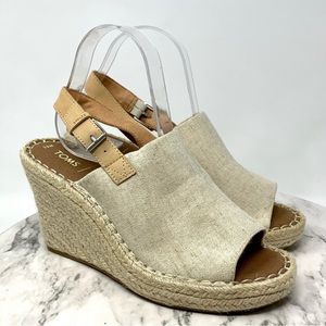 Toms Monica Wedge espadrille open toe canvas neutral slingback 8.5 NWOB bohemian